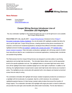 Cooper Wiring Devices Introduces Line of Dimmable LED Nightlights News Release