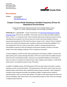 Cooper Crouse-Hinds Introduces Variable Frequency Drives for Hazardous Environments  News Release