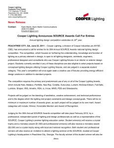 Cooper Lighting Announces SOURCE Awards Call For Entries News Release