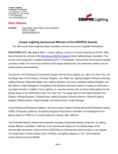 Cooper Lighting Announces Winners of the SOURCE Awards News Release