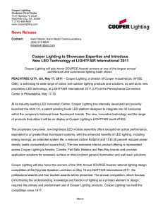 Cooper Lighting to Showcase Expertise and Introduce News Release