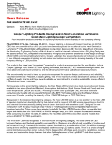 Cooper Lighting Products Recognized in Next Generation Luminaires News Release