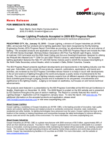 Cooper Lighting Products Accepted in 2009 IES Progress Report News Release