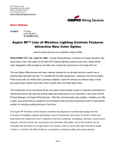 Aspire RF™ Line of Wireless Lighting Controls Features  News Release