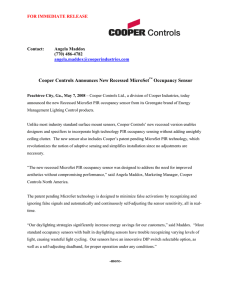 Cooper Controls Announces New Recessed MicroSet Occupancy Sensor FOR IMMEDIATE RELEASE