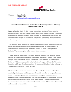 Cooper Controls Announces the Creation of the Greengate Brand of... Management Products FOR IMMEDIATE RELEASE