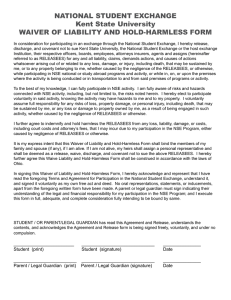 NatioNal StudeNt exchaNge Kent State university WaiVeR oF liaBilitY aNd hold-haRMleSS FoRM