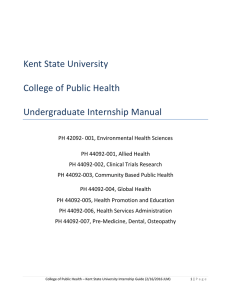 Kent State University  College of Public Health Undergraduate Internship Manual