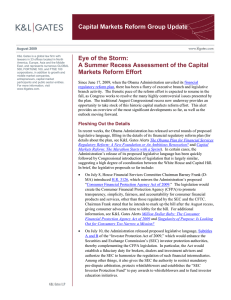 Capital Markets Reform Group Update Eye of the Storm:  August 2009