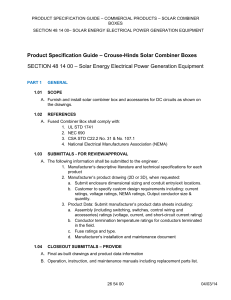 – COMMERCIAL PRODUCTS – SOLAR COMBINER PRODUCT SPECIFICATION GUIDE BOXES