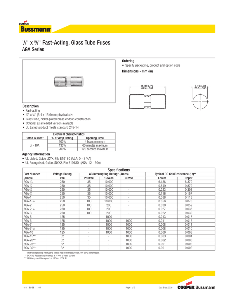 Bussmann Fuses Chart