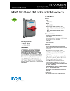 BUSSMANN NEMA 4X 30A and 60A motor control disconnects SERIES Technical Data 10416