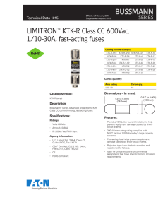 LIMITRON™ KTK-R Class CC 600Vac, 1⁄10-30A, fast-acting fuses Technical Data 1015