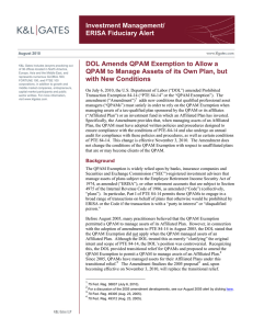 Investment Management/ ERISA Fiduciary Alert DOL Amends QPAM Exemption to Allow a