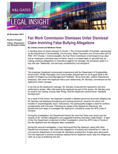 Fair Work Commission Dismisses Unfair Dismissal Claim Involving False Bullying Allegations