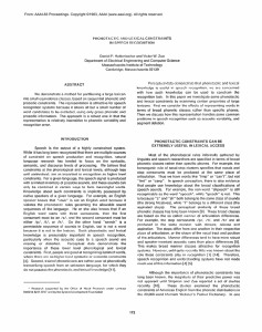 PHONOTACTIC AND  LEXICAL CONSTRAINTS Daniel  P.  Huttenlocher