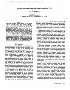 Mechanization of  Analytic  Reasoning  about Sets Alan  F. McMichael