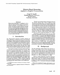 Memory-Based Reasoning Applied  to  English  Pronunciation