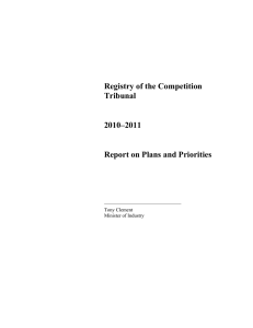 Registry of the Competition Tribunal 2010–2011 Report on Plans and Priorities