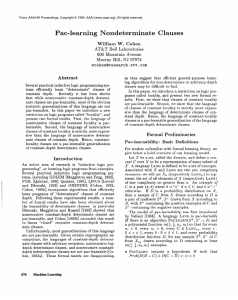 Pat-learning Nondeterminate Clauses William  W.  Cohen