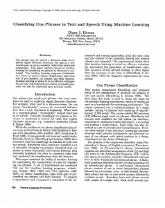 Classifying  Cue  Phrases  in  Text ... Diane  J.  Litman