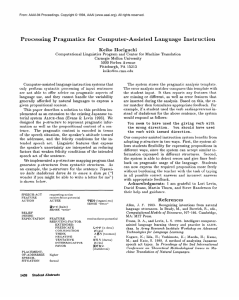 Processing  Pragmatics  for  Computer-Assisted Language  nstruct ion