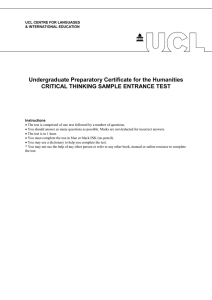 Undergraduate Preparatory Certificate for the Humanities CRITICAL THINKING SAMPLE ENTRANCE TEST