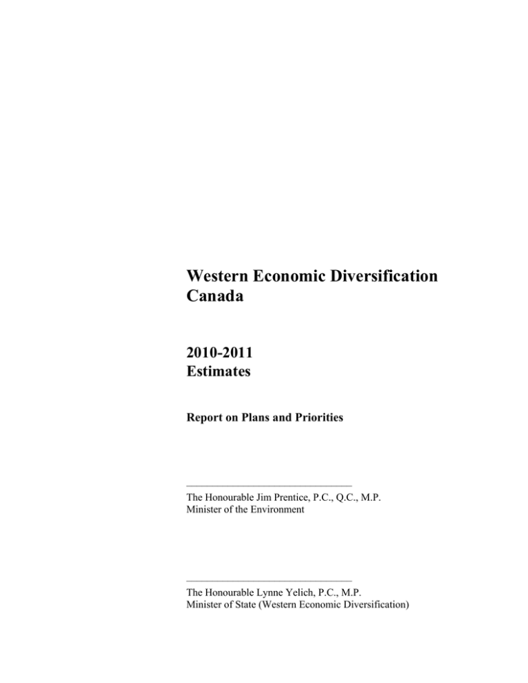 Western Economic Diversification Canada 20102011 Estimates