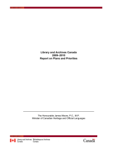 Library and Archives Canada 2009–2010 Report on Plans and Priorities