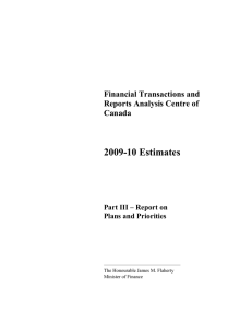 2009-10 Estimates  Financial Transactions and Reports Analysis Centre of