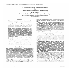 A  Probabilistic  Interpretation for Lazy  Nonmonotonic  Reasoning