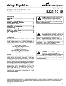 S225-50-15 Voltage Regulators Reference Specifications for Voltage Regulator Maintenance