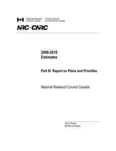 2009-2010 Estimates Part III: Report on Plans and Priorities National Research Council Canada