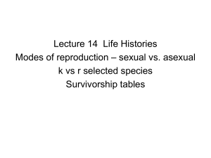 Lecture 14  Life Histories – sexual vs. asexual Modes of reproduction