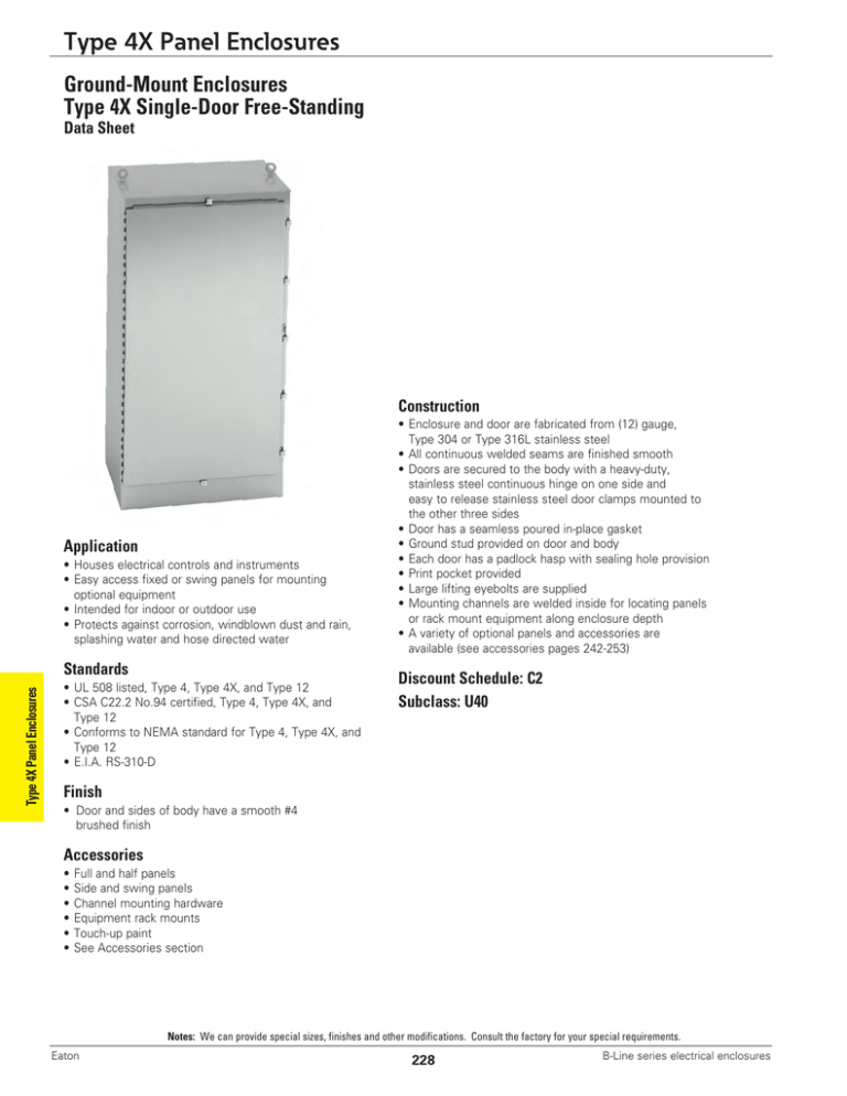 Type 4X Panel Enclosures GroundMount Enclosures Type 4X SingleDoor