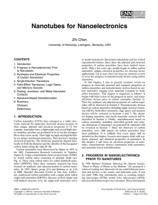 Nanotubes for Nanoelectronics Zhi Chen University of Kentucky, Lexington, Kentucky, USA CONTENTS