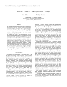 Toward a Theory of Learning Coherent Concepts Dan Roth Dmitry Zelenko