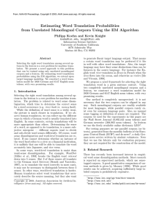 Estimating Word Translation Probabilities Philipp Koehn and Kevin Knight