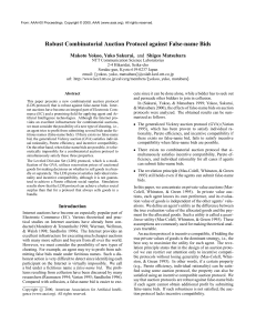 Robust Combinatorial Auction Protocol against False-name Bids Makoto Yokoo, Yuko Sakurai,