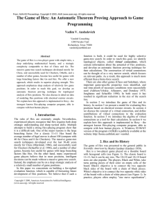 The Game of Hex: An Automatic Theorem Proving Approach to... Programming Vadim V. Anshelevich