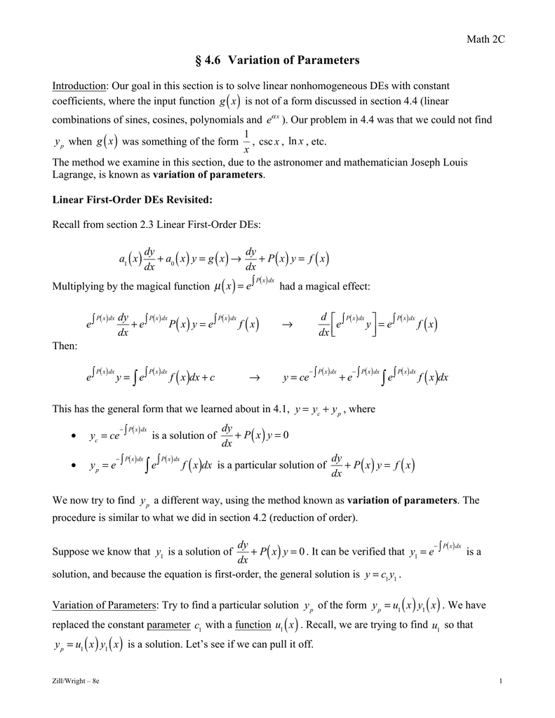 4 6 Variation Of Parameters