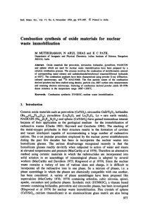 Combustion  synthesis  of  oxide  materials ... waste  immobilization