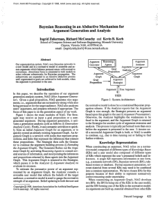 Bayesian  Reasoning in  an Abductive  Mechanism ... Argument  Generation  and Analysis Kevin  B. Korb