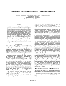 Mixed-Integer Programming Methods for Finding Nash Equilibria Tuomas Sandholm ∗
