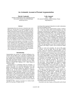 An Axiomatic Account of Formal Argumentation Martin Caminada Leila Amgoud