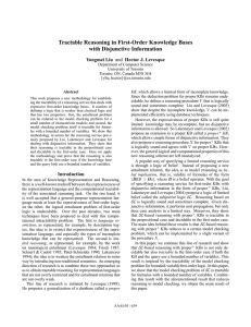 Tractable Reasoning in First-Order Knowledge Bases with Disjunctive Information Yongmei Liu