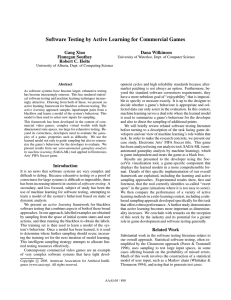 Software Testing by Active Learning for Commercial Games Gang Xiao Dana Wilkinson