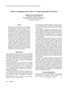 ASSAT: Computing Answer Sets of A Logic Program By SAT... Fangzhen Lin and Yuting Zhao