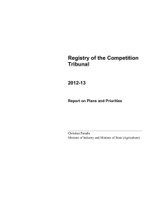 Registry of the Competition Tribunal 2012-13 Report on Plans and Priorities