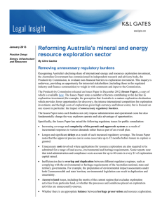 Reforming Australia's mineral and energy resource exploration sector Removing unnecessary regulatory burdens